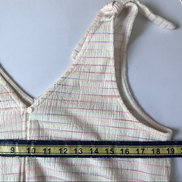 LOFT Bow Strap Button Front Linen Stripes Flounce Dress Ivory Multi-Color Medium - Picture 11 of 14